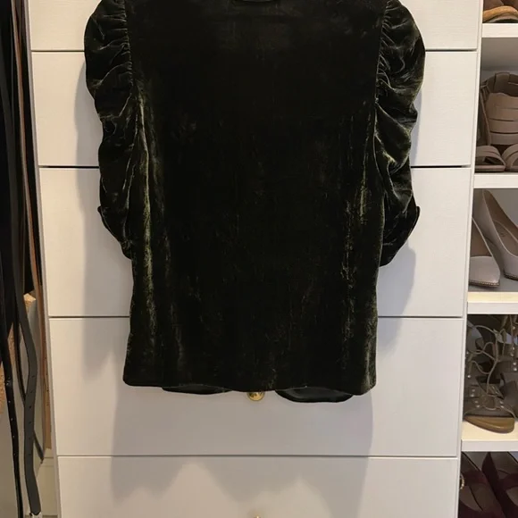 Frame Denim Velvet Blouse in Dark Green - Picture 4 of 4